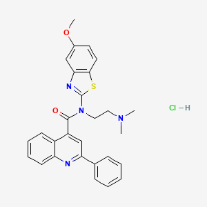 molecular formula C28H27ClN4O2S B2675662 N-(2-(dimethylamino)ethyl)-N-(5-methoxybenzo[d]thiazol-2-yl)-2-phenylquinoline-4-carboxamide hydrochloride CAS No. 1215313-77-1