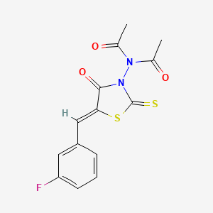 molecular formula C14H11FN2O3S2 B2675663 N-acetyl-N-[(5Z)-5-[(3-fluorophenyl)methylidene]-4-oxo-2-sulfanylidene-1,3-thiazolidin-3-yl]acetamide CAS No. 866154-62-3