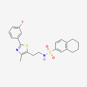 molecular formula C22H23FN2O2S2 B2675678 N-{2-[2-(3-fluorophenyl)-4-methyl-1,3-thiazol-5-yl]ethyl}-5,6,7,8-tetrahydronaphthalene-2-sulfonamide CAS No. 946251-26-9