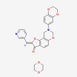 molecular formula C28H26N2O7 B2675693 (4Z)-12-(2,3-dihydro-1,4-benzodioxin-6-yl)-4-[(pyridin-3-yl)methylidene]-3,10-dioxa-12-azatricyclo[7.4.0.0^{2,6}]trideca-1,6,8-trien-5-one; 1,4-dioxane CAS No. 1351664-43-1