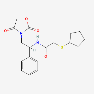 molecular formula C18H22N2O4S B2675698 2-(cyclopentylthio)-N-(2-(2,4-dioxooxazolidin-3-yl)-1-phenylethyl)acetamide CAS No. 2034546-38-6