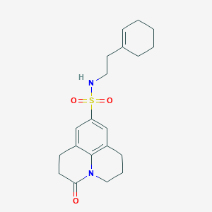 molecular formula C20H26N2O3S B2675718 N-(2-(cyclohex-1-en-1-yl)ethyl)-3-oxo-1,2,3,5,6,7-hexahydropyrido[3,2,1-ij]quinoline-9-sulfonamide CAS No. 898438-56-7