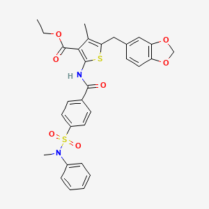 molecular formula C30H28N2O7S2 B2675731 ethyl 5-(benzo[d][1,3]dioxol-5-ylmethyl)-4-methyl-2-(4-(N-methyl-N-phenylsulfamoyl)benzamido)thiophene-3-carboxylate CAS No. 476365-42-1