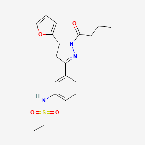molecular formula C19H23N3O4S B2675740 N-(3-(1-butyryl-5-(furan-2-yl)-4,5-dihydro-1H-pyrazol-3-yl)phenyl)ethanesulfonamide CAS No. 927145-39-9