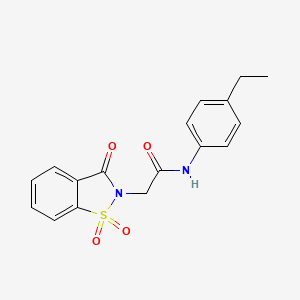 molecular formula C17H16N2O4S B2675760 2-(1,1-dioxido-3-oxo-1,2-benzothiazol-2(3H)-yl)-N-(4-ethylphenyl)acetamide CAS No. 474469-68-6