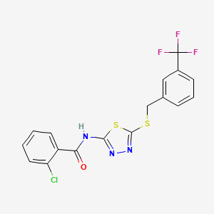 molecular formula C17H11ClF3N3OS2 B2675761 2-chloro-N-[5-[[3-(trifluoromethyl)phenyl]methylsulfanyl]-1,3,4-thiadiazol-2-yl]benzamide CAS No. 392301-96-1