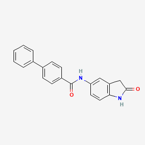 molecular formula C21H16N2O2 B2675772 N-(2-oxoindolin-5-yl)-[1,1'-biphenyl]-4-carboxamide CAS No. 921545-81-5