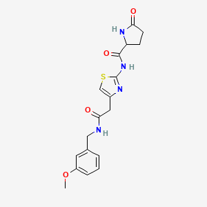 molecular formula C18H20N4O4S B2675774 N-(4-(2-((3-methoxybenzyl)amino)-2-oxoethyl)thiazol-2-yl)-5-oxopyrrolidine-2-carboxamide CAS No. 1048678-55-2