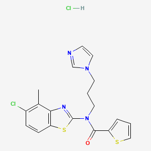 molecular formula C19H18Cl2N4OS2 B2675795 N-(3-(1H-imidazol-1-yl)propyl)-N-(5-chloro-4-methylbenzo[d]thiazol-2-yl)thiophene-2-carboxamide hydrochloride CAS No. 1216377-06-8