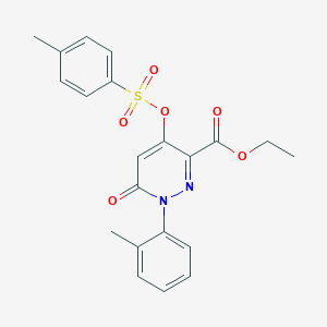 molecular formula C21H20N2O6S B2675948 Ethyl 6-oxo-1-(o-tolyl)-4-(tosyloxy)-1,6-dihydropyridazine-3-carboxylate CAS No. 886950-79-4