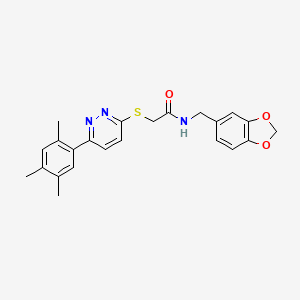 molecular formula C23H23N3O3S B2675990 N-[(2H-1,3-benzodioxol-5-yl)methyl]-2-{[6-(2,4,5-trimethylphenyl)pyridazin-3-yl]sulfanyl}acetamide CAS No. 922888-05-9