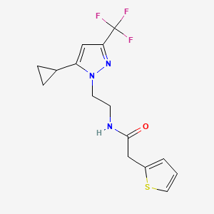 B2676007 N-(2-(5-cyclopropyl-3-(trifluoromethyl)-1H-pyrazol-1-yl)ethyl)-2-(thiophen-2-yl)acetamide CAS No. 1797674-82-8