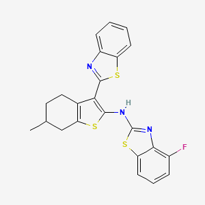 molecular formula C23H18FN3S3 B2676018 N-[3-(1,3-benzothiazol-2-yl)-6-methyl-4,5,6,7-tetrahydro-1-benzothiophen-2-yl]-4-fluoro-1,3-benzothiazol-2-amine CAS No. 862974-83-2