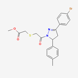 molecular formula C21H21BrN2O3S B2676033 methyl 2-({2-[3-(4-bromophenyl)-5-(4-methylphenyl)-4,5-dihydro-1H-pyrazol-1-yl]-2-oxoethyl}sulfanyl)acetate CAS No. 403836-59-9