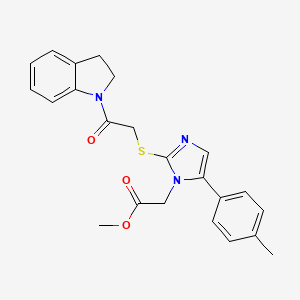 molecular formula C23H23N3O3S B2676045 methyl 2-(2-((2-(indolin-1-yl)-2-oxoethyl)thio)-5-(p-tolyl)-1H-imidazol-1-yl)acetate CAS No. 1206988-62-6