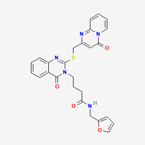 molecular formula C26H23N5O4S B2676084 N-[(furan-2-yl)methyl]-4-{4-oxo-2-[({4-oxo-4H-pyrido[1,2-a]pyrimidin-2-yl}methyl)sulfanyl]-3,4-dihydroquinazolin-3-yl}butanamide CAS No. 422283-34-9
