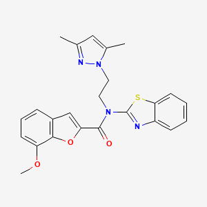 molecular formula C24H22N4O3S B2676099 N-(1,3-benzothiazol-2-yl)-N-[2-(3,5-dimethyl-1H-pyrazol-1-yl)ethyl]-7-methoxy-1-benzofuran-2-carboxamide CAS No. 1171534-20-5