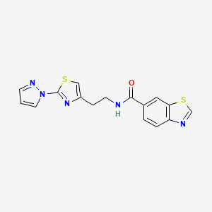 molecular formula C16H13N5OS2 B2676133 N-(2-(2-(1H-pyrazol-1-yl)thiazol-4-yl)ethyl)benzo[d]thiazole-6-carboxamide CAS No. 1428357-71-4
