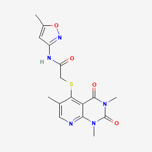 molecular formula C16H17N5O4S B2676135 N-(5-methylisoxazol-3-yl)-2-((1,3,6-trimethyl-2,4-dioxo-1,2,3,4-tetrahydropyrido[2,3-d]pyrimidin-5-yl)thio)acetamide CAS No. 899747-36-5