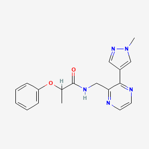 molecular formula C18H19N5O2 B2676150 N-((3-(1-methyl-1H-pyrazol-4-yl)pyrazin-2-yl)methyl)-2-phenoxypropanamide CAS No. 2034230-11-8
