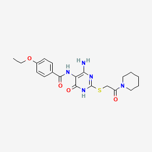 molecular formula C20H25N5O4S B2676205 N-(4-amino-6-oxo-2-((2-oxo-2-(piperidin-1-yl)ethyl)thio)-1,6-dihydropyrimidin-5-yl)-4-ethoxybenzamide CAS No. 888442-01-1