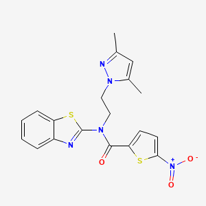 molecular formula C19H17N5O3S2 B2676209 N-(1,3-benzothiazol-2-yl)-N-[2-(3,5-dimethyl-1H-pyrazol-1-yl)ethyl]-5-nitrothiophene-2-carboxamide CAS No. 1170947-58-6