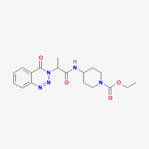 molecular formula C18H23N5O4 B2676238 ethyl 4-(2-(4-oxobenzo[d][1,2,3]triazin-3(4H)-yl)propanamido)piperidine-1-carboxylate CAS No. 1206992-17-7