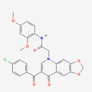 molecular formula C27H21ClN2O7 B2676299 2-[7-(4-chlorobenzoyl)-8-oxo-2H,5H,8H-[1,3]dioxolo[4,5-g]quinolin-5-yl]-N-(2,4-dimethoxyphenyl)acetamide CAS No. 866342-04-3