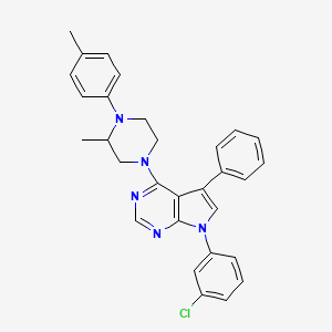 molecular formula C30H28ClN5 B2676309 4-[7-(3-chlorophenyl)-5-phenyl-7H-pyrrolo[2,3-d]pyrimidin-4-yl]-2-methyl-1-(4-methylphenyl)piperazine CAS No. 477240-02-1