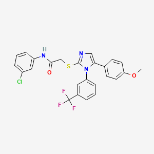 molecular formula C25H19ClF3N3O2S B2676321 N-(3-chlorophenyl)-2-((5-(4-methoxyphenyl)-1-(3-(trifluoromethyl)phenyl)-1H-imidazol-2-yl)thio)acetamide CAS No. 1226459-35-3