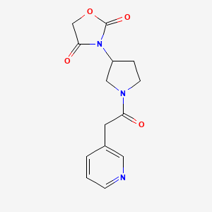 molecular formula C14H15N3O4 B2676330 3-(1-(2-(Pyridin-3-yl)acetyl)pyrrolidin-3-yl)oxazolidine-2,4-dione CAS No. 1903554-53-9