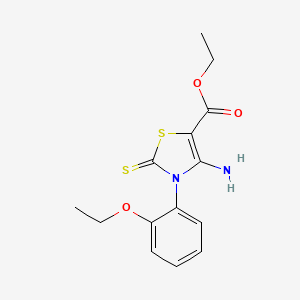 molecular formula C14H16N2O3S2 B2676368 ethyl 4-amino-3-(2-ethoxyphenyl)-2-sulfanylidene-2,3-dihydro-1,3-thiazole-5-carboxylate CAS No. 689772-27-8