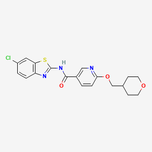 molecular formula C19H18ClN3O3S B2676391 N-(6-chloro-1,3-benzothiazol-2-yl)-6-[(oxan-4-yl)methoxy]pyridine-3-carboxamide CAS No. 2034616-91-4
