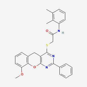 molecular formula C28H25N3O3S B2676400 N-(2,3-DIMETHYLPHENYL)-2-({9-METHOXY-2-PHENYL-5H-CHROMENO[2,3-D]PYRIMIDIN-4-YL}SULFANYL)ACETAMIDE CAS No. 899760-12-4