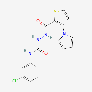 molecular formula C16H13ClN4O2S B2676423 N-{[(3-chlorophenyl)carbamoyl]amino}-3-(1H-pyrrol-1-yl)thiophene-2-carboxamide CAS No. 478062-86-1