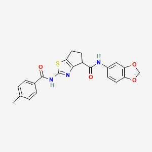 molecular formula C22H19N3O4S B2676442 N-(benzo[d][1,3]dioxol-5-yl)-2-(4-methylbenzamido)-5,6-dihydro-4H-cyclopenta[d]thiazole-4-carboxamide CAS No. 942005-13-2