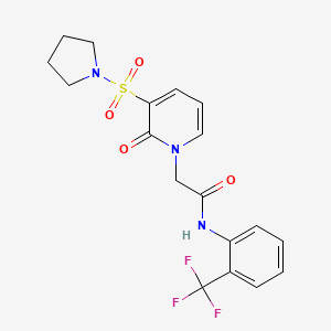 molecular formula C18H18F3N3O4S B2676471 2-[2-oxo-3-(pyrrolidine-1-sulfonyl)-1,2-dihydropyridin-1-yl]-N-[2-(trifluoromethyl)phenyl]acetamide CAS No. 1251704-41-2