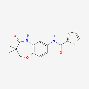 molecular formula C16H16N2O3S B2676534 N-(3,3-dimethyl-4-oxo-2,3,4,5-tetrahydro-1,5-benzoxazepin-7-yl)thiophene-2-carboxamide CAS No. 921817-13-2
