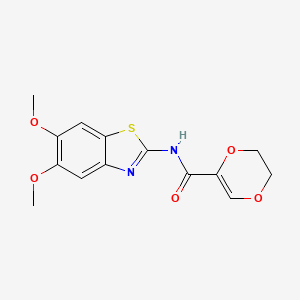 molecular formula C14H14N2O5S B2676578 N-(5,6-dimethoxybenzo[d]thiazol-2-yl)-5,6-dihydro-1,4-dioxine-2-carboxamide CAS No. 895443-28-4