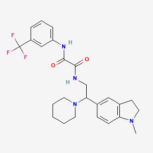 molecular formula C25H29F3N4O2 B2676596 N-[2-(1-methyl-2,3-dihydro-1H-indol-5-yl)-2-(piperidin-1-yl)ethyl]-N'-[3-(trifluoromethyl)phenyl]ethanediamide CAS No. 921894-15-7