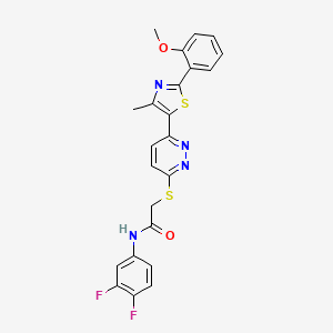 molecular formula C23H18F2N4O2S2 B2676598 N-(3,4-difluorophenyl)-2-({6-[2-(2-methoxyphenyl)-4-methyl-1,3-thiazol-5-yl]pyridazin-3-yl}sulfanyl)acetamide CAS No. 955260-35-2