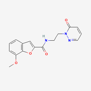 molecular formula C16H15N3O4 B2676600 7-methoxy-N-(2-(6-oxopyridazin-1(6H)-yl)ethyl)benzofuran-2-carboxamide CAS No. 1210861-23-6