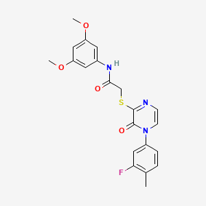 molecular formula C21H20FN3O4S B2676602 N-(3,5-dimethoxyphenyl)-2-((4-(3-fluoro-4-methylphenyl)-3-oxo-3,4-dihydropyrazin-2-yl)thio)acetamide CAS No. 900006-87-3