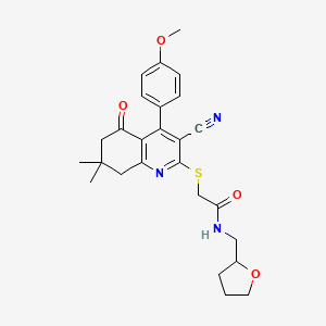 molecular formula C26H29N3O4S B2676648 2-{[3-cyano-4-(4-methoxyphenyl)-7,7-dimethyl-5-oxo-5,6,7,8-tetrahydroquinolin-2-yl]sulfanyl}-N-[(oxolan-2-yl)methyl]acetamide CAS No. 670272-78-3