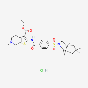 molecular formula C28H38ClN3O5S2 B2676660 Ethyl 6-methyl-2-(4-((1,3,3-trimethyl-6-azabicyclo[3.2.1]octan-6-yl)sulfonyl)benzamido)-4,5,6,7-tetrahydrothieno[2,3-c]pyridine-3-carboxylate hydrochloride CAS No. 1215538-63-8