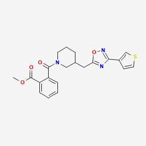Methyl 2-(3-((3-(thiophen-3-yl)-1,2,4-oxadiazol-5-yl)methyl)piperidine-1-carbonyl)benzoate