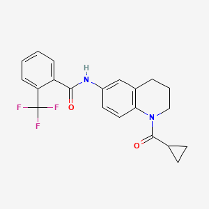 molecular formula C21H19F3N2O2 B2676770 N-(1-cyclopropanecarbonyl-1,2,3,4-tetrahydroquinolin-6-yl)-2-(trifluoromethyl)benzamide CAS No. 1005298-22-5