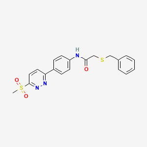 molecular formula C20H19N3O3S2 B2676786 2-(benzylthio)-N-(4-(6-(methylsulfonyl)pyridazin-3-yl)phenyl)acetamide CAS No. 921796-19-2