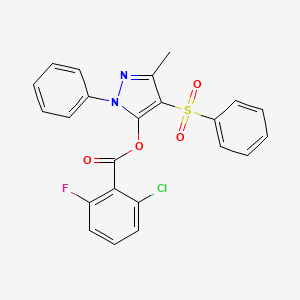 molecular formula C23H16ClFN2O4S B2676791 3-methyl-1-phenyl-4-(phenylsulfonyl)-1H-pyrazol-5-yl 2-chloro-6-fluorobenzoate CAS No. 851092-73-4