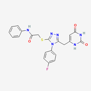 molecular formula C21H17FN6O3S B2676794 2-[[5-[(2,4-dioxo-1H-pyrimidin-6-yl)methyl]-4-(4-fluorophenyl)-1,2,4-triazol-3-yl]sulfanyl]-N-phenylacetamide CAS No. 852154-01-9